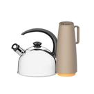 Chaleira em Aço Inox Com Apito 2,1l e Bule Garrafa Térmica 1l Bege Tramontina