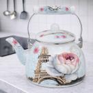 Chaleira Esmaltada 2.5 Litros Charm Sem Apito Fogão Indução Grande Decorativa Bule Porquinho Bico Pescoço de Ganso Inox - Paris