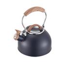 Chaleira Inox 2,0L Preta com Apito p/ Indução Cabo de Baquelite Amadeirado MTA - 1218