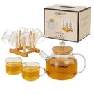 Chaleira vidro Herbal 1l com 6 xicaras e Suporte - Haüskraft