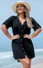 Chamise feminino para saida de praia Chamise de Praia Feminino Saída de Praia Camisão com Botão Lira Preto