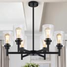 Chandelier Lynnoland Black 6 Light Clear Glass Sala de jantar Chandelier Lynnoland Black 6 Light Clear Glass Sala de jantar