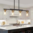 Chandelier XvmBVM, ilha de cozinha de 4 luzes, preto/dourado, metal