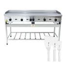 Chapa Americana Profissional 150cm a Gás 18mm Lisa Inox Com Pé Cgp150 e Espátulas - Venâncio