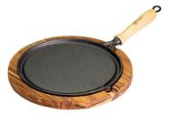 Chapa Bifeteira de Ferro Redonda com Base de Tábua de Madeira - Ideal para Churrasco