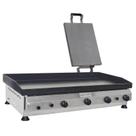 Chapa de Lanche Profissional Com Prensador Metvisa 100 Cm a gás 4,25mm Espessura 4 Queimadores Gabinete Inox CFGPL10