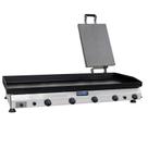 Chapa de Lanche Profissional Com Prensador Metvisa 1,4Metros a gás 6,35mm Espessura 5 Queimadores Gabinete Inox CFGP14