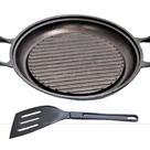 Chapa Grill Redonda Antiaderente Alça 23X23Cm E Espátula Chapa Grill Redonda Antiaderente Alça 23X23Cm E Espátula