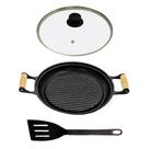 Chapa Grill Redonda Antiaderente Alça T/V 23x23cm e Espátula