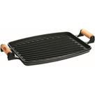 Chapa grill retangular ferro 33x25x5,5cm alça madeira Panela Mineira