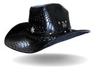 Chapéu Americano em Couro Preto Croco
