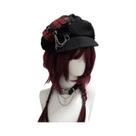 Chapéu Beret Feminino Xadrez Escuro, Estilo Y2K Punk Millennial, Fofo, Gótico, Lollita