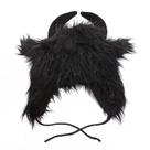 Chapéu Black Bull Demon Plush Horned Headwear Halloween para adultos
