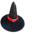 Chapéu bruxa aveludado c/ faixa vermelha e fivela Halloween