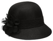Chapéu Cloche EPOCH Gatsby em linho com faixa de renda e flor - preto