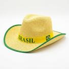 Chapéu Cowboy Palha Sintética Fita Brasil Festa Bege