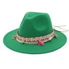 Chapéu Cowboy Verde Boho Western Fedora de Feltro de Lã para ქალheres