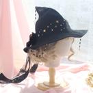 Chapéu de bruxa Aetygh Lolita Star Magic Girl preto para mulheres
