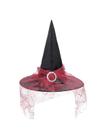 Chapéu de bruxa Century Star para mulheres vermelho de Halloween com véu