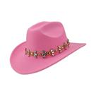 Chapéu De Cowboy Casual Feminino Decorado Com Corrente Dourada Respirável De Cor Única Estilo Chapéu De Cowboy Casual Feminino Decorado Com Corrente Dourada Respirável De Cor Única Estilo