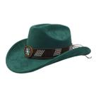 Chapéu de cowboy de camurça sintética verde-escuro com faixa bordada