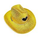 Chapéu de cowboy dourado com glitter Heart com penas, jeans 38x29x13cm