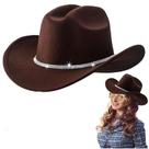 Chapéu de cowboy em pele de veado marrom ocidental com faixa de strass