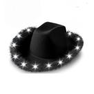 Chapéu de cowboy preto com luzes LED e acabamento em penas para adultos