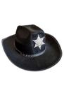 Chapéu de Cowboy Rodeio Xerife Preto Aveludado Camurça Com Estrela Prata