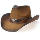 Chapéu de Cowboy WQWOVRVO de palha com aba larga para mulheres e homens, marrom