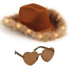 Chapéu de cowgirl Funcredible Brown Light Up Chapéu de cowboy com óculos