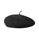 Chapéu De Crochê De Palha Feminino De Cor Sólida Para Verão, Boina Da Moda Para Exterior, Boné De