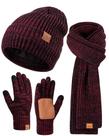 Chapéu de inverno, luvas, conjunto de cachecol FISFET para homens e mulheres, Mix-Burgundy