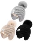 Chapéu de inverno para crianças Alepo, pacote com 3, pompom, gorro de orelha