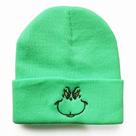 Chapéu de malha Green Grinchs bordado em anime de inverno unissex