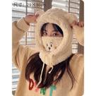 Chapéu de orelhas de urso Kawaii capa de cachecol 3 em 1 gorro de lã de lã de ovelha gorro de malha gorro