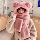 Chapéu de orelhas de urso Kawaii capa de cachecol 3 em 1 gorro de lã de lã de ovelha gorro de malha