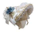 Chapéu de palha estilo Lolita com renda, flor e laço