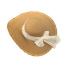 Chapéu De Palha Feminino De Aba Larga Estilo Francês Com Laço De Renda Elegante Para Praia, Viagem E