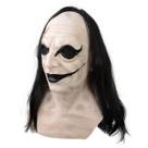 Chapéu de palhaço, máscara facial completa de látex, traje de cosplay de cabelo preto