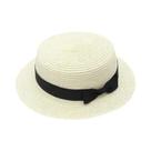 Chapéu de Praia Feminino com Aba Plana e Laço - Boné de Palha Casual para Verão Chapéu de Praia Feminino com Aba Plana e Laço - Boné de Palha Casual para Verão