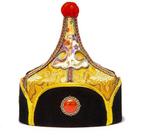 Chapéu de príncipe mongol tradicional de brocado dourado para homens