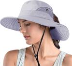 Chapéu de sol feminino ZOORON com rabo de cavalo Safari de aba larga UV 50+ Chapéu de sol feminino ZOORON com rabo de cavalo Safari de aba larga UV 50+