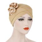 Chapéu de turbante, boné genérico de malha macia com flores cáqui para mulheres