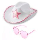 Chapéu e óculos de cowboy brancos incríveis Chapéu de cowgirl formal com estrela Chapéu de cowboy brilhante Roupa de cowgirl e acessórios para mulheres e meninas