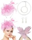 Chapéu Fascinator Bniksok, conjunto de malha retrô rosa dos anos 1920