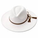 Chapéu Fedora Unissex em Feltro Aba Média com Cordão Decorativo Estilo Clássico Cor:Branco