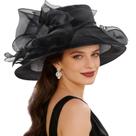 Chapéu feminino DRESHOW Organza Cloche Bowler de aba larga
