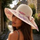 Chapéu Floppy Qiu Primavera de Fibra Sintética Aba Grande com Flores Floral