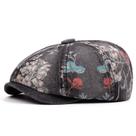 Chapéu jeans unissex com estampa floral e boné plano Gatsby Newsboy